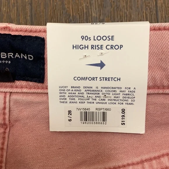 New With Tags Lucky Brand 90s Loose High Rise Crop Comfort Stretch Jeans In Pink - Picture 10 of 13